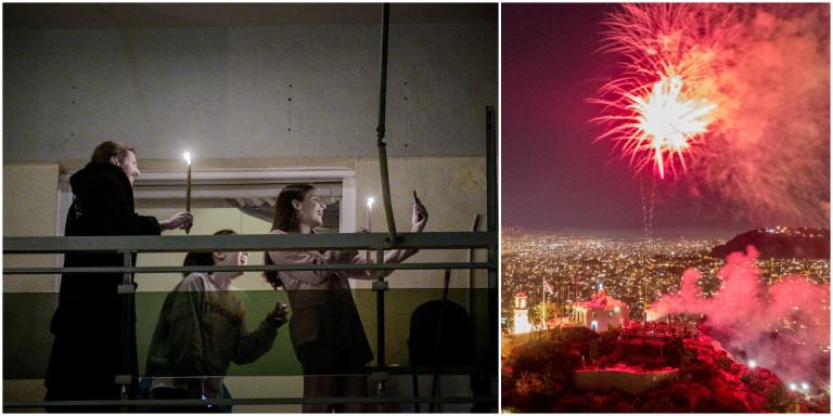 You are currently viewing Μία διαφορετική Ανάσταση: Πυροτεχνήματα φώτισαν τον ουρανό της Αθήνας -Στα μπαλκόνια με λαμπάδες οι πιστοί